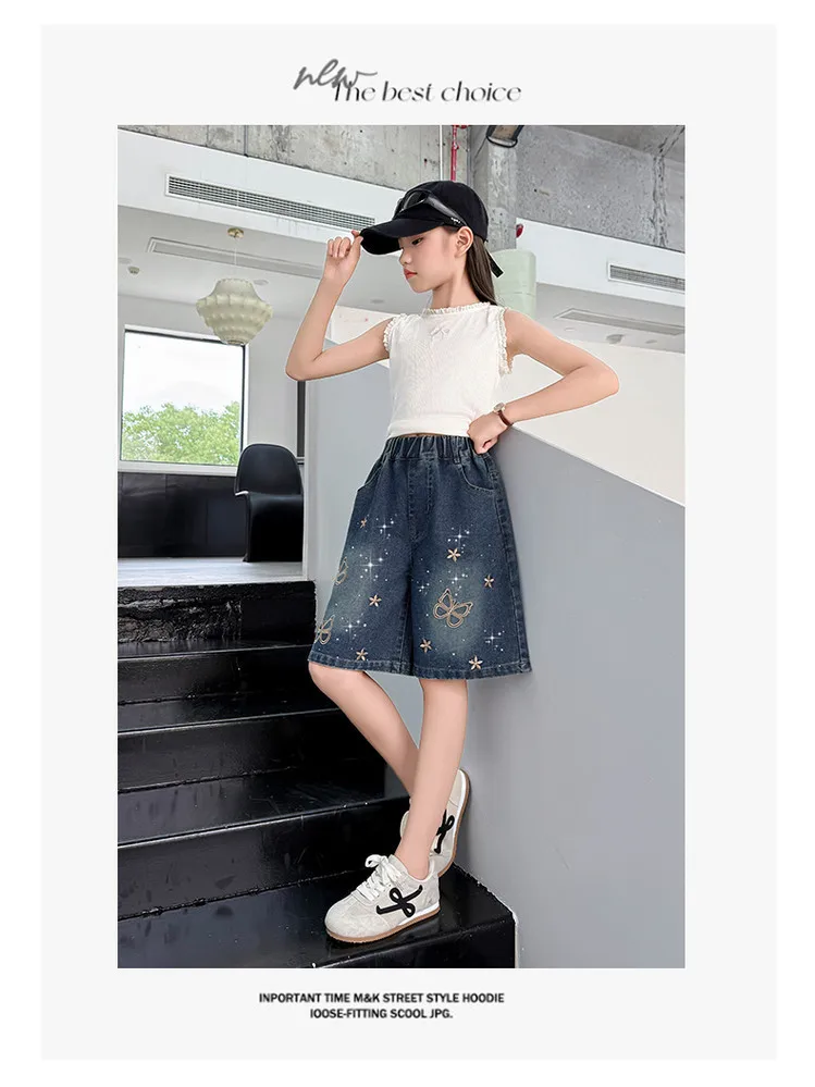 2026 New Summer Girls Shorts Jeans Fashion Embroidery Short Denim Pants For Kids Clothes Children Cotton Trousers