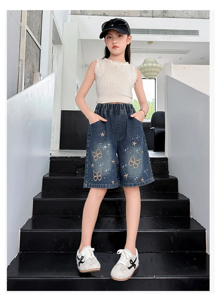 2026 New Summer Girls Shorts Jeans Fashion Embroidery Short Denim Pants For Kids Clothes Children Cotton Trousers