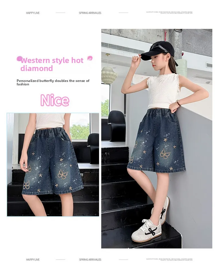 2026 New Summer Girls Shorts Jeans Fashion Embroidery Short Denim Pants For Kids Clothes Children Cotton Trousers