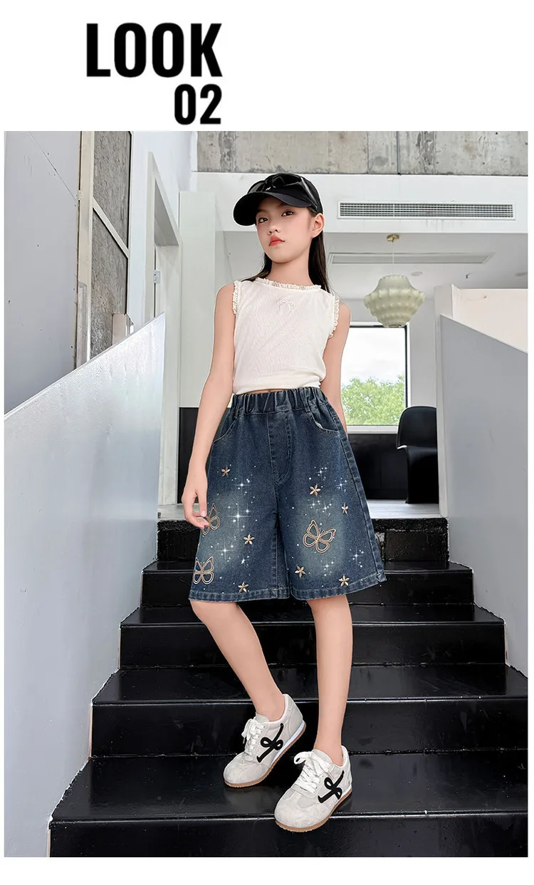 2026 New Summer Girls Shorts Jeans Fashion Embroidery Short Denim Pants For Kids Clothes Children Cotton Trousers