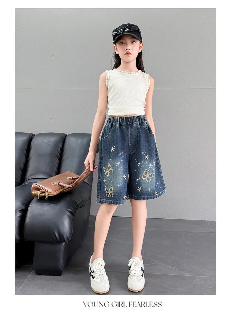 2026 New Summer Girls Shorts Jeans Fashion Embroidery Short Denim Pants For Kids Clothes Children Cotton Trousers