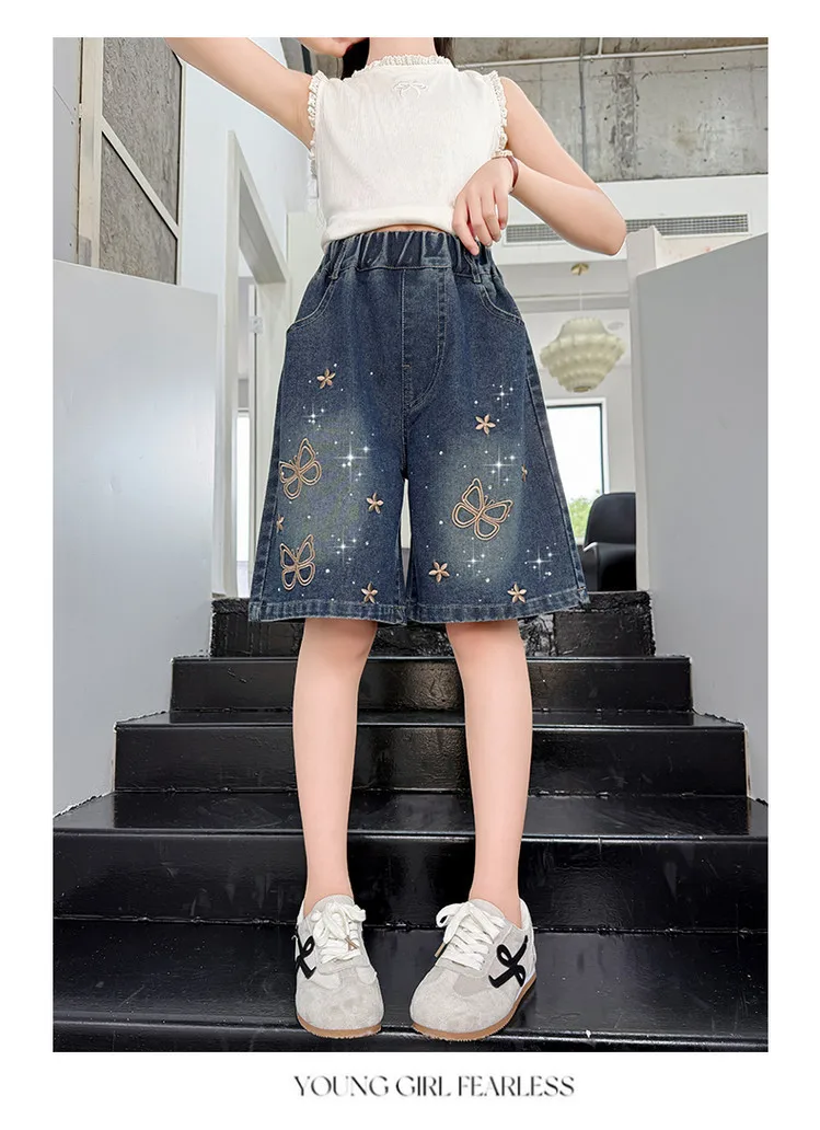 2026 New Summer Girls Shorts Jeans Fashion Embroidery Short Denim Pants For Kids Clothes Children Cotton Trousers