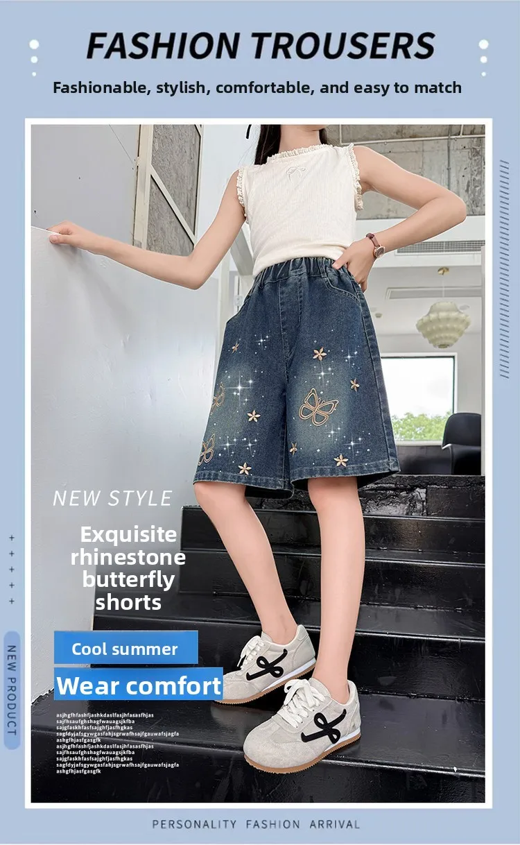 2026 New Summer Girls Shorts Jeans Fashion Embroidery Short Denim Pants For Kids Clothes Children Cotton Trousers
