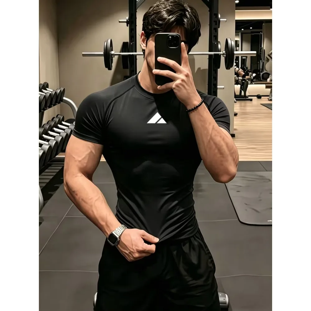 New Men's Fitted Gym T-Shirt, Breathable, Sweat-Wicking, and Quick-Drying, Suitable for Gyms, Basketball, Running, and Cycling