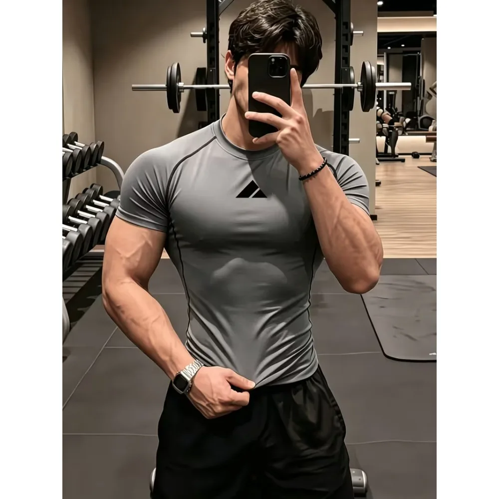 New Men's Fitted Gym T-Shirt, Breathable, Sweat-Wicking, and Quick-Drying, Suitable for Gyms, Basketball, Running, and Cycling