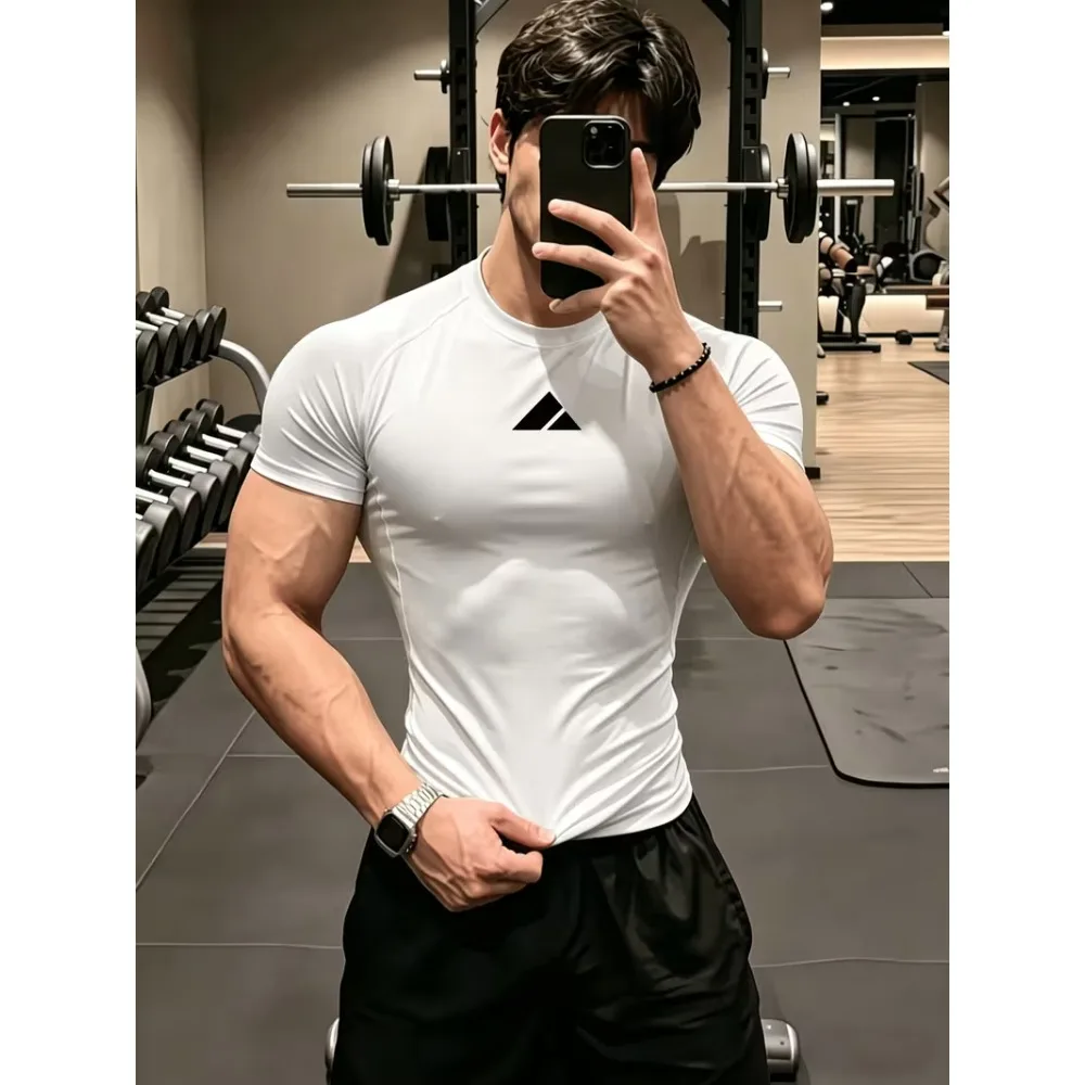 New Men's Fitted Gym T-Shirt, Breathable, Sweat-Wicking, and Quick-Drying, Suitable for Gyms, Basketball, Running, and Cycling