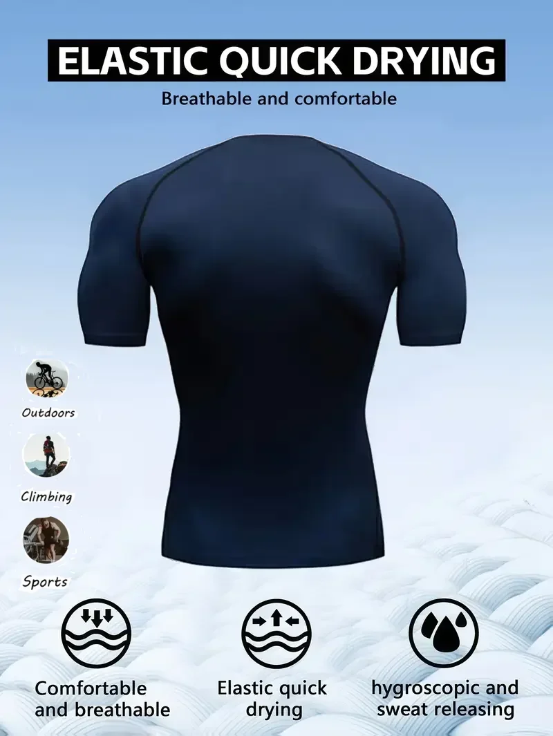 New Men's Fitted Gym T-Shirt, Breathable, Sweat-Wicking, and Quick-Drying, Suitable for Gyms, Basketball, Running, and Cycling