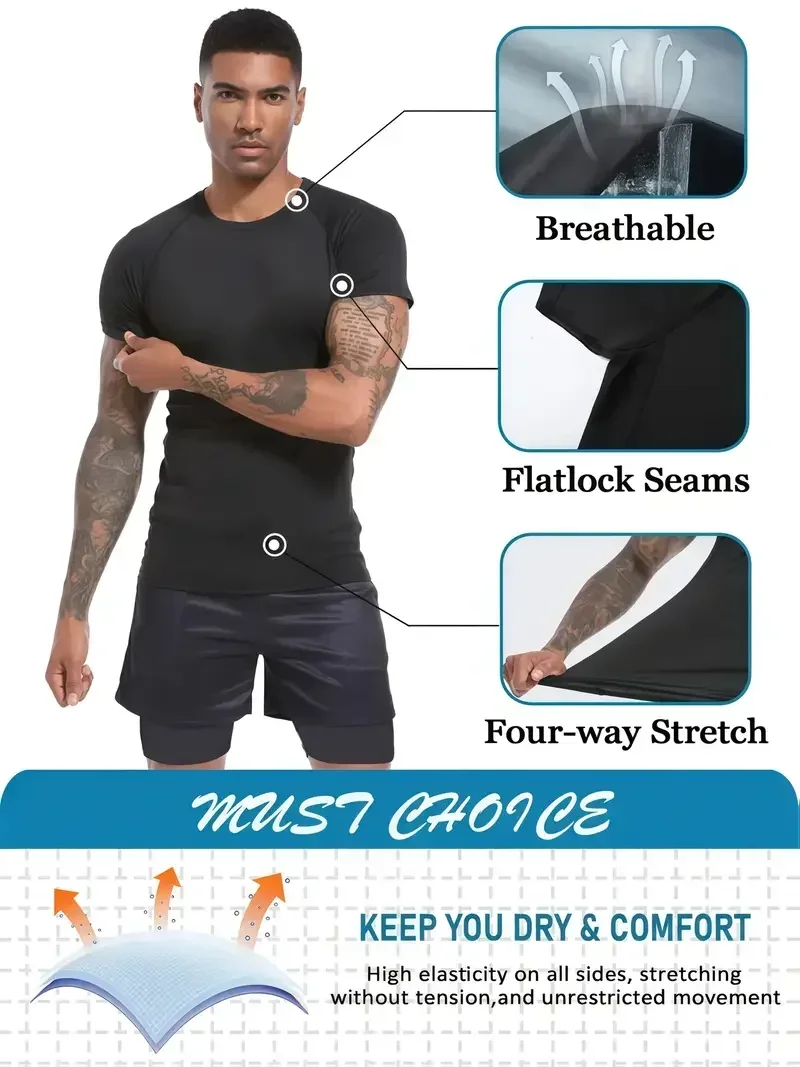 New Men's Fitted Gym T-Shirt, Breathable, Sweat-Wicking, and Quick-Drying, Suitable for Gyms, Basketball, Running, and Cycling