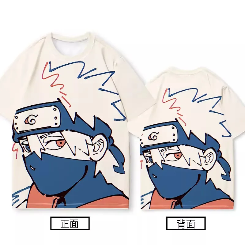 Bandai Anime Naruto Sasuke Naruto Kakashi Quick Drying Breathable and Comfortable Parent Child Short Sleeved T-shirt