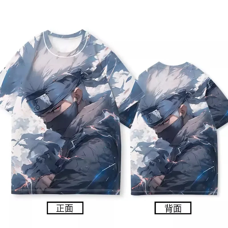 Bandai Anime Naruto Sasuke Naruto Kakashi Quick Drying Breathable and Comfortable Parent Child Short Sleeved T-shirt