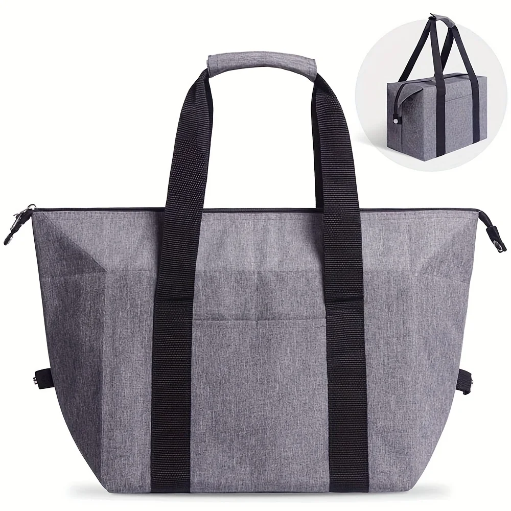 Large Capacity Insulated Tote Bag, Foldable Cooler Bag, Student Work Lunch Bag, Outdoor Picnic Bag
