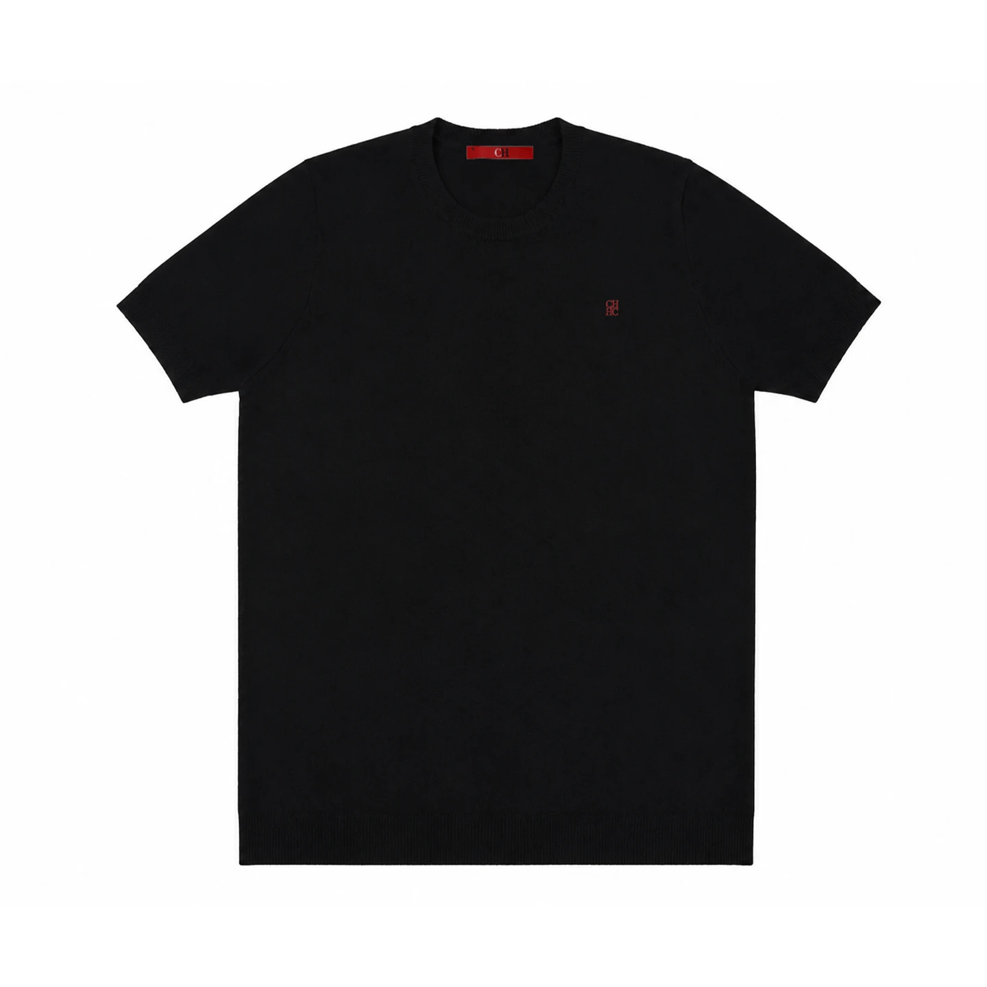 CH Embroidered Solid Color Short Sleeve Knit T Shirt Men Crew Neck Regular Fit All Match Soft Touch Casual Daily Tops