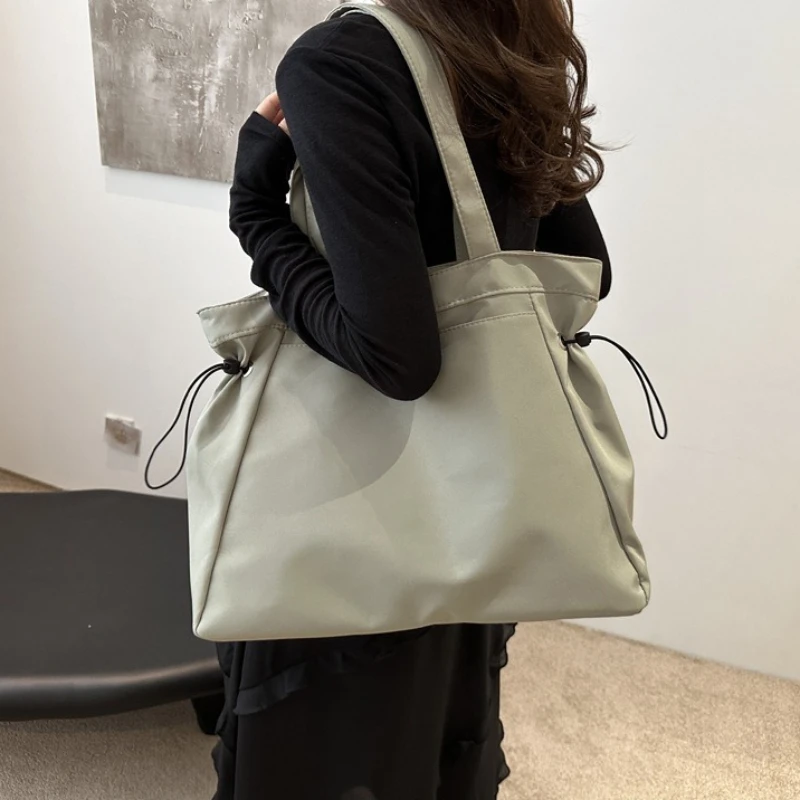 Canvas Nylon Tote Bag with Drawstring, Large Capacity Handbag Purse Daily Casual Handbags Shoulder Bags for Women Work Commuter