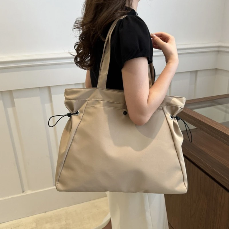 Canvas Nylon Tote Bag with Drawstring, Large Capacity Handbag Purse Daily Casual Handbags Shoulder Bags for Women Work Commuter