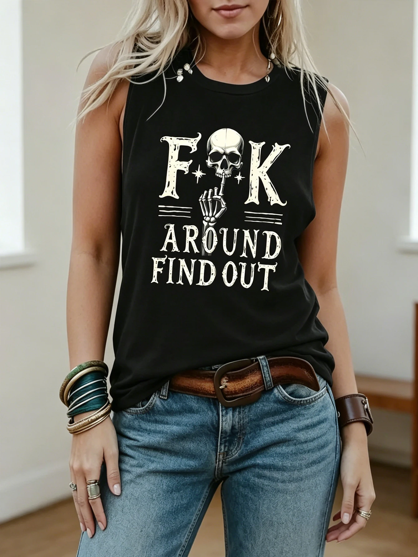Women's Fashionable Casual European Dark Street Retro Printed Sleeveless Top