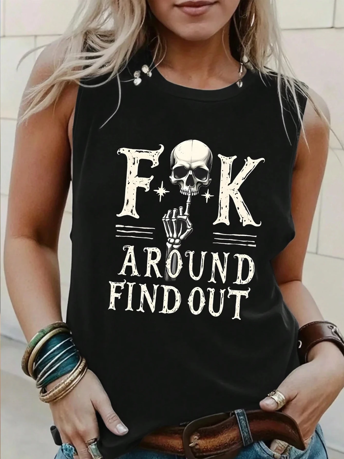 Women's Fashionable Casual European Dark Street Retro Printed Sleeveless Top