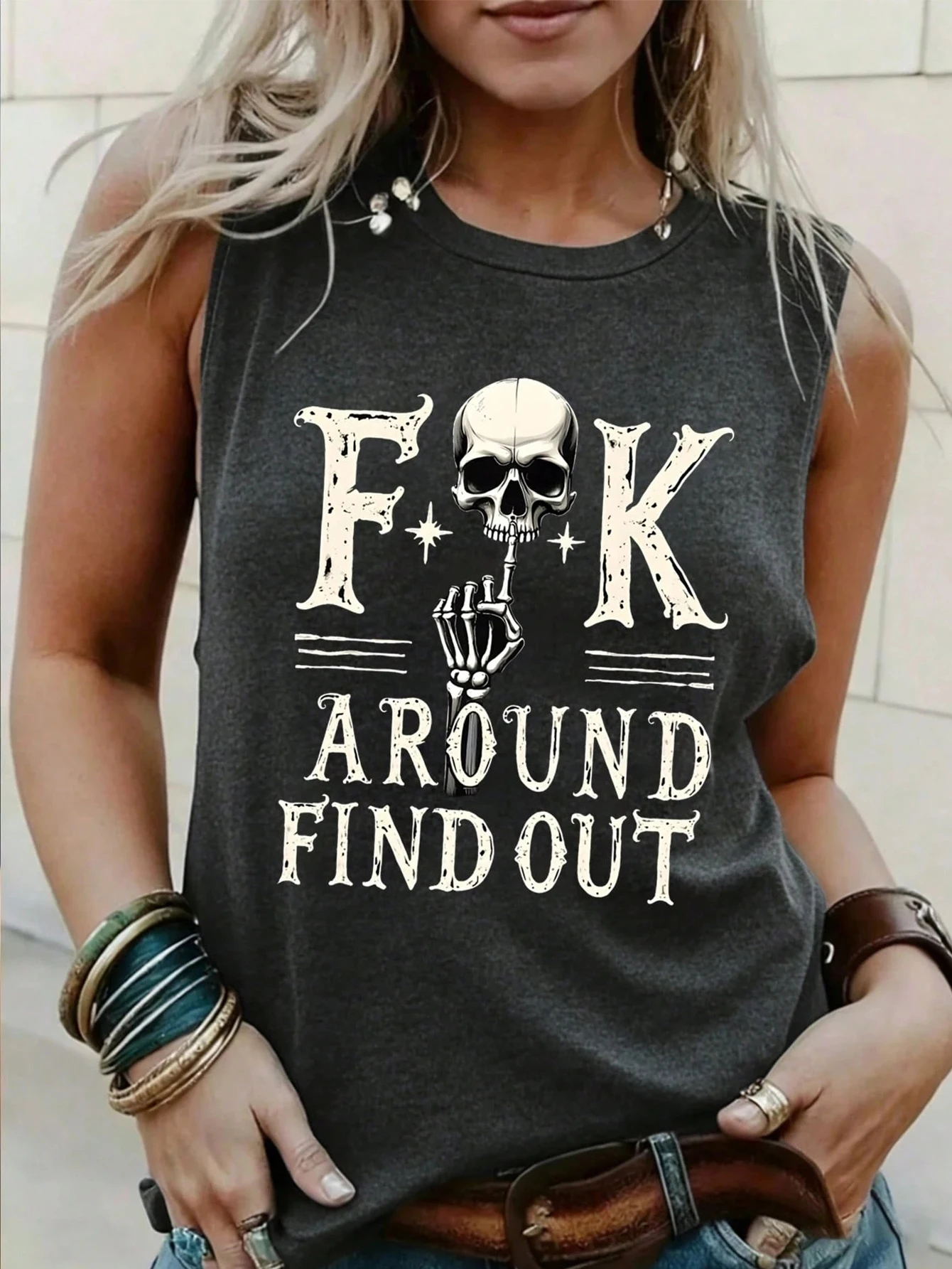 Women's Fashionable Casual European Dark Street Retro Printed Sleeveless Top