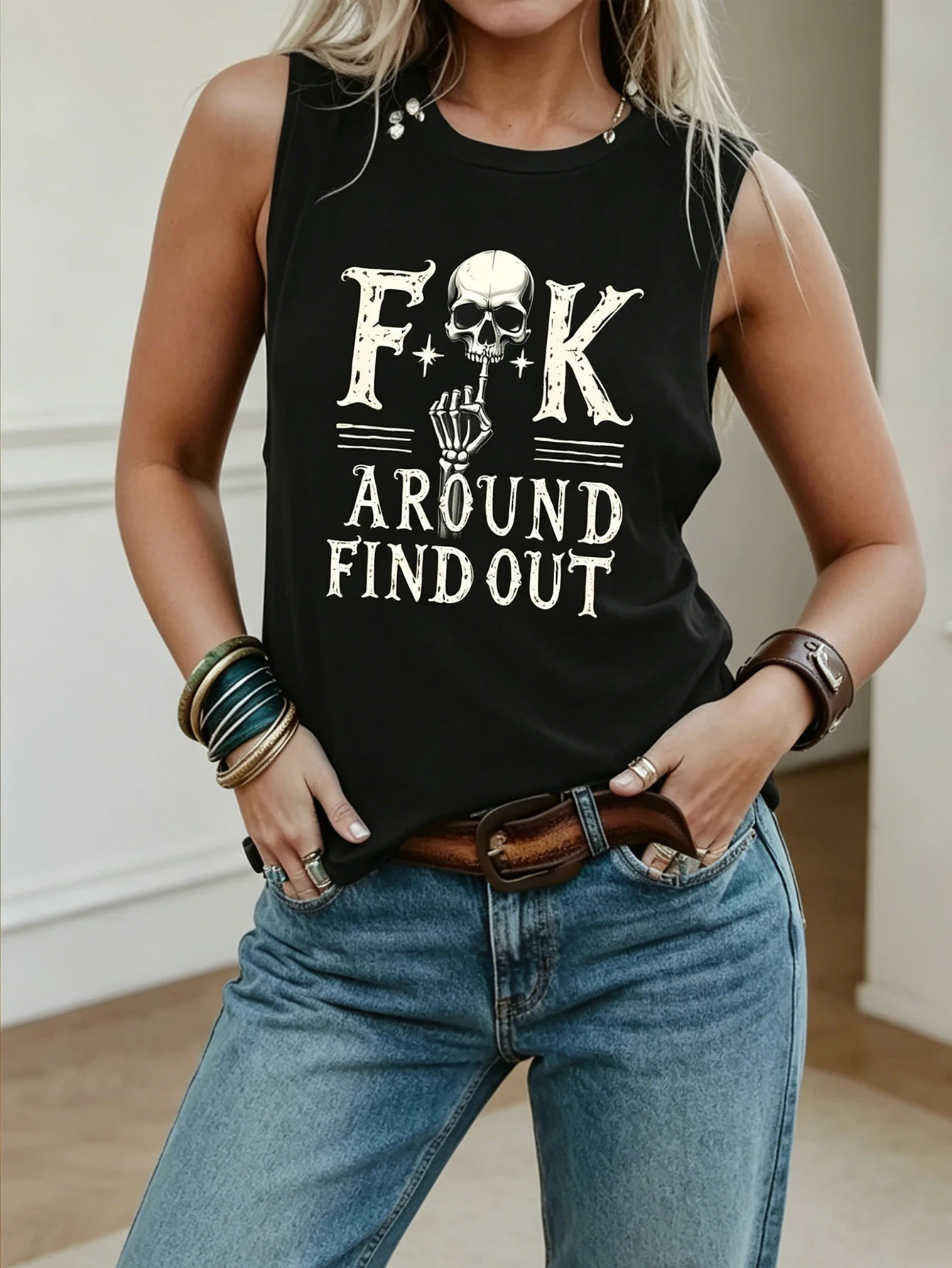 Women's Fashionable Casual European Dark Street Retro Printed Sleeveless Top