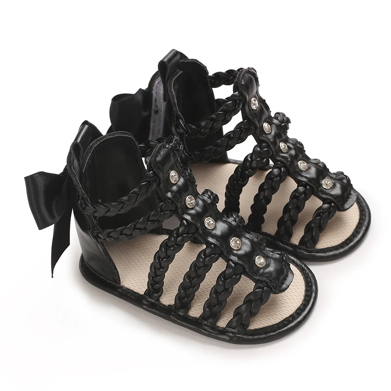 Baby Girl Sandals, PU Leather Braided Non-slip Bowknot Summer Flats Toddler Shoes for Casual Daily