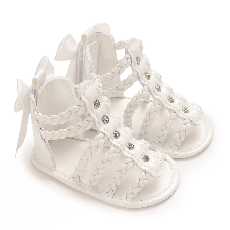 Baby Girl Sandals, PU Leather Braided Non-slip Bowknot Summer Flats Toddler Shoes for Casual Daily