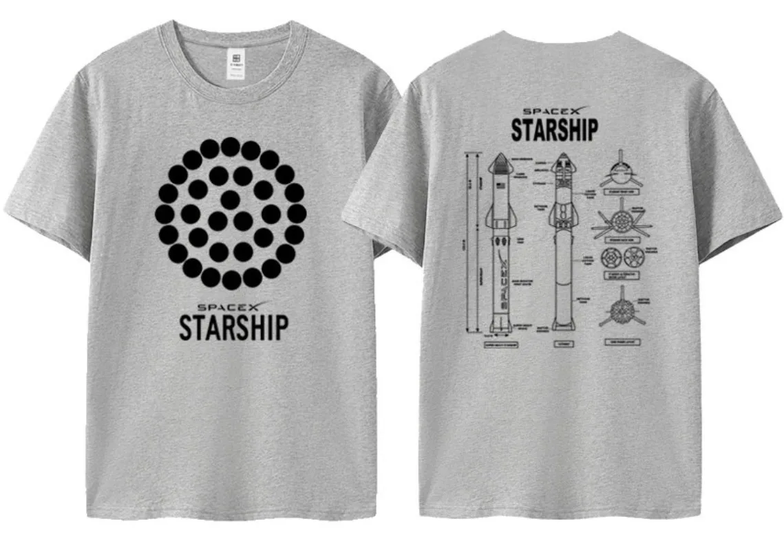 Musk T-shirt SPACE X Short Sleeve Top Men's Space Exploration Mars Rocket Starship Launch Powerful Engine Summer T Shirt