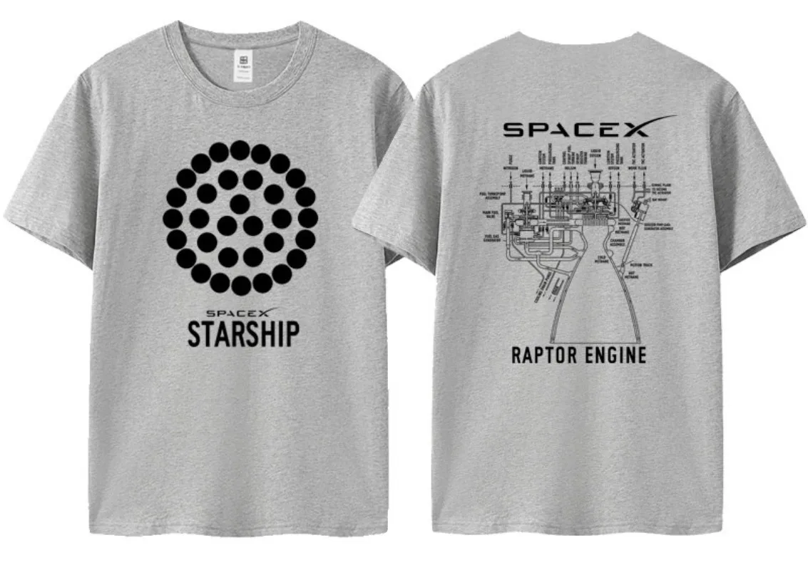 Musk T-shirt SPACE X Short Sleeve Top Men's Space Exploration Mars Rocket Starship Launch Powerful Engine Summer T Shirt