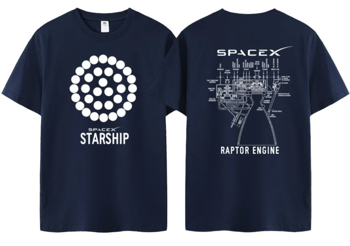 Musk T-shirt SPACE X Short Sleeve Top Men's Space Exploration Mars Rocket Starship Launch Powerful Engine Summer T Shirt