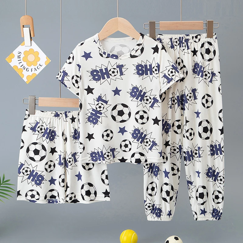 3-Piece Set of Children's Summer Short-Sleeved Shorts and Pants Combination for Boys and Girls Colorful Casual Printed Cute Suit