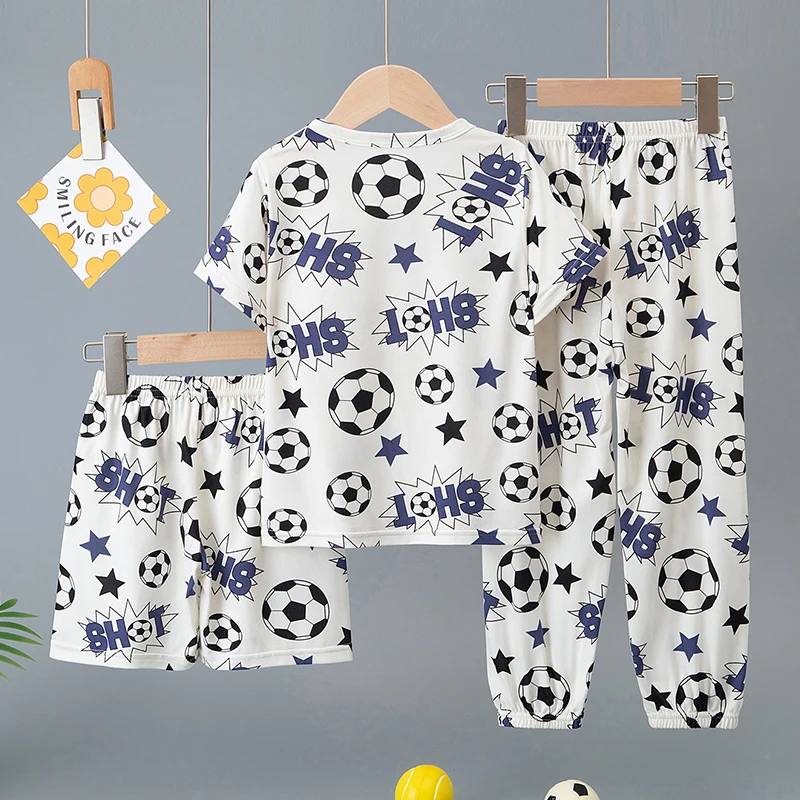 3-Piece Set of Children's Summer Short-Sleeved Shorts and Pants Combination for Boys and Girls Colorful Casual Printed Cute Suit