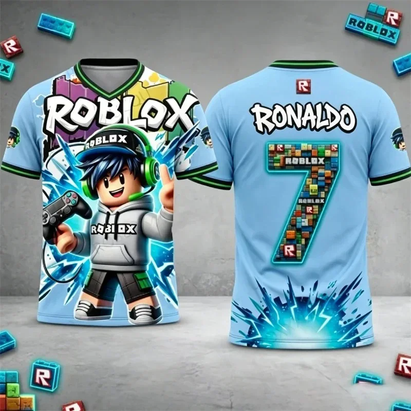 Roblox Kids T-Shirt Ronaldo 7 Number Print 3D Cartoon Game Short Sleeve Jersey Tee Casual Summer Sports Tops for Boys Girls