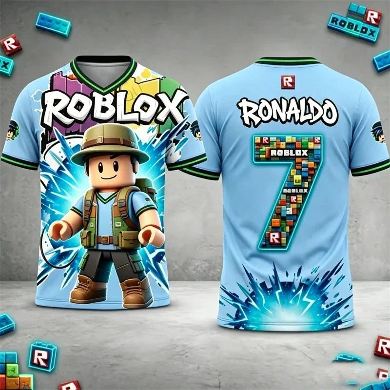 Roblox Kids T-Shirt Ronaldo 7 Number Print 3D Cartoon Game Short Sleeve Jersey Tee Casual Summer Sports Tops for Boys Girls