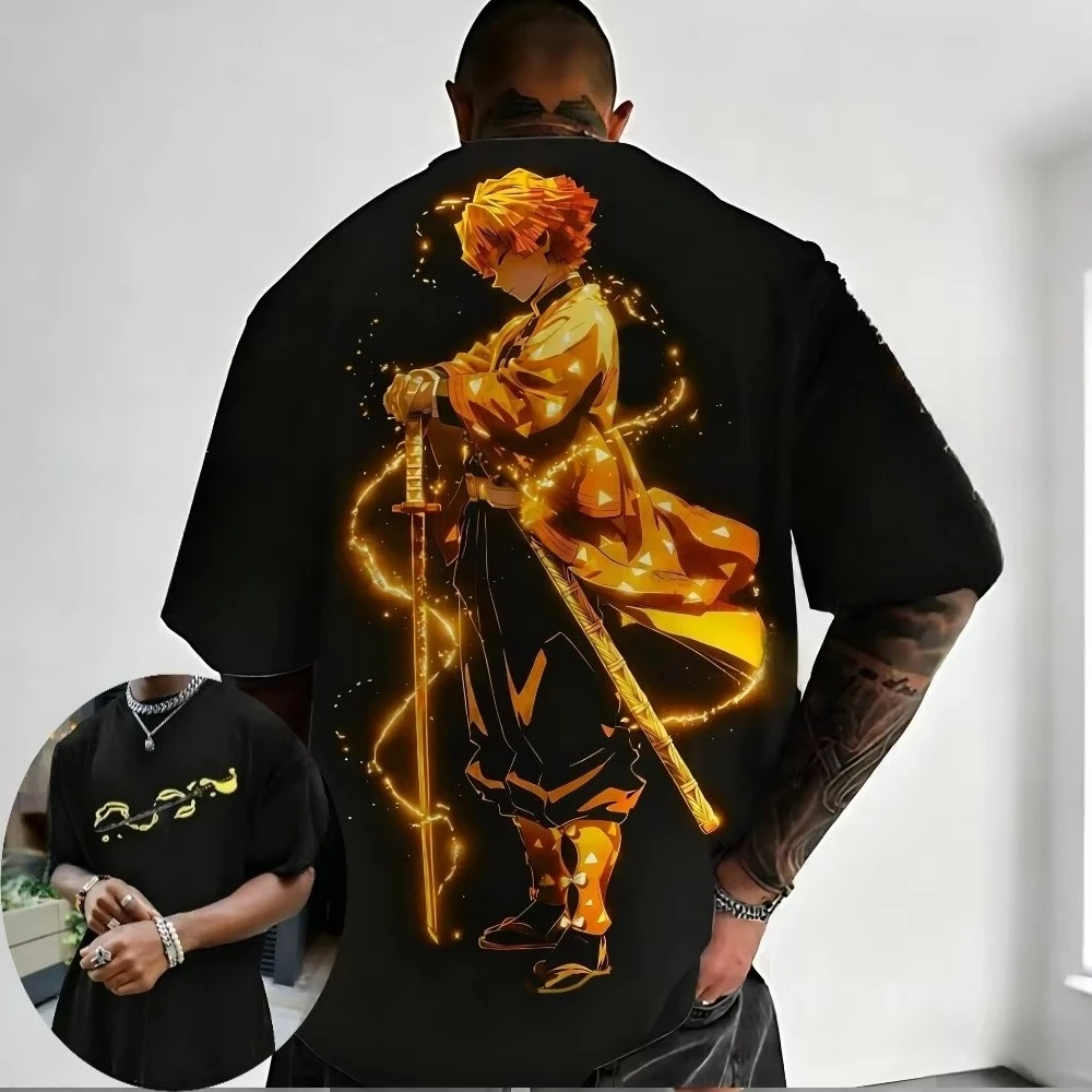 2026 New Summer for Demon Slayer Men's T-shirt Zenitsu Agatsuma Summer Japan Anime Tee Spring and Autumn  Street Short-sleeved