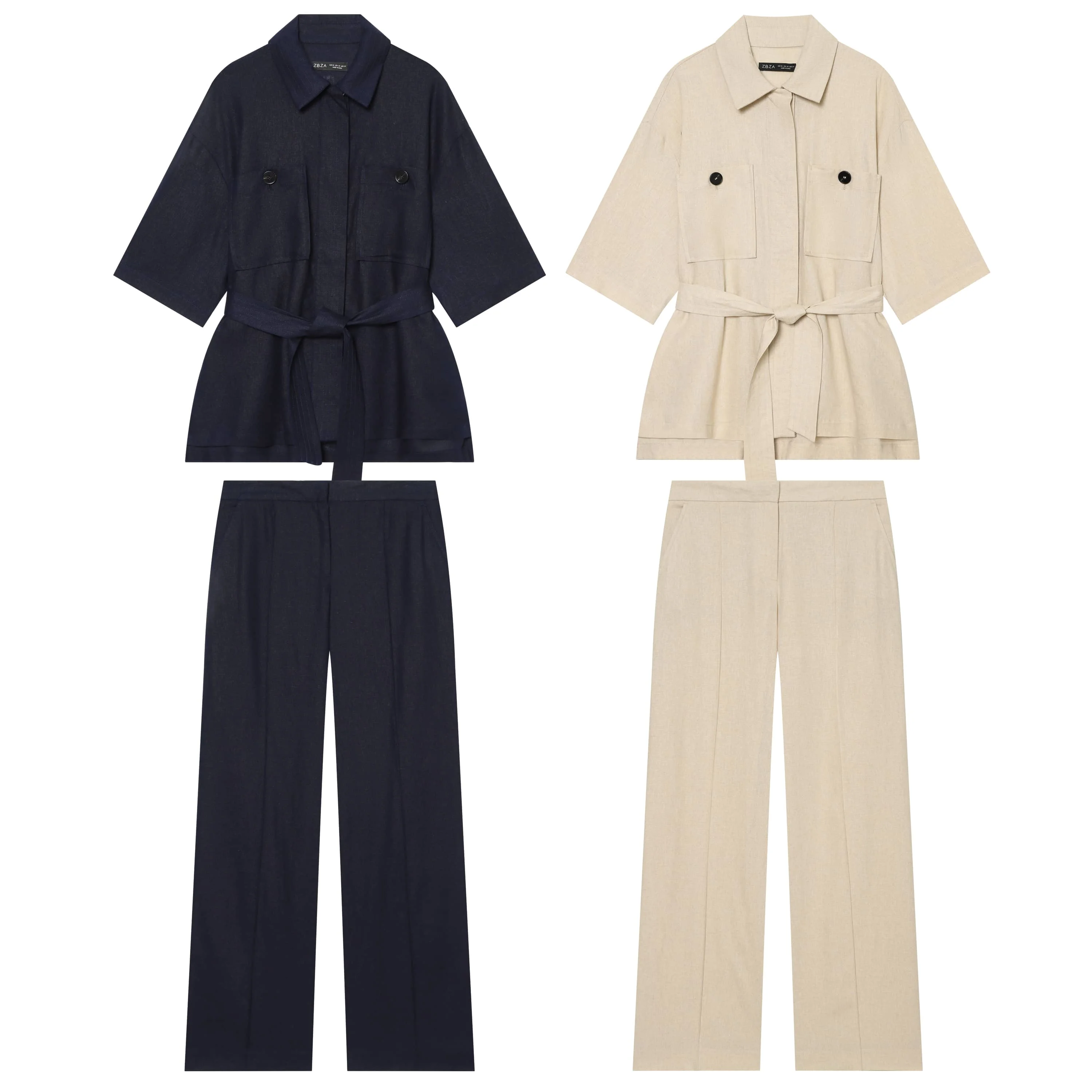 BSAY Fashionable Women's Pants 2pcs Suit with Belt Short Sleeved Chic Ladies Tops Mid Waist Straight Leg Wide Leg Pants