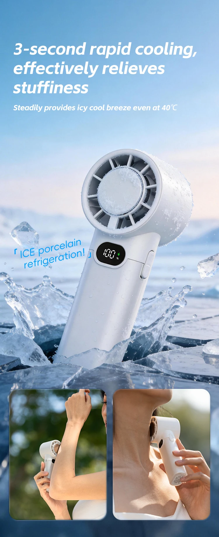 KINSCOTER New Portable Cooling Handheld Fan 3000mAh Mini Rechargeable Fan 100 Wind Speed Adjustable for Home Office Outdoor