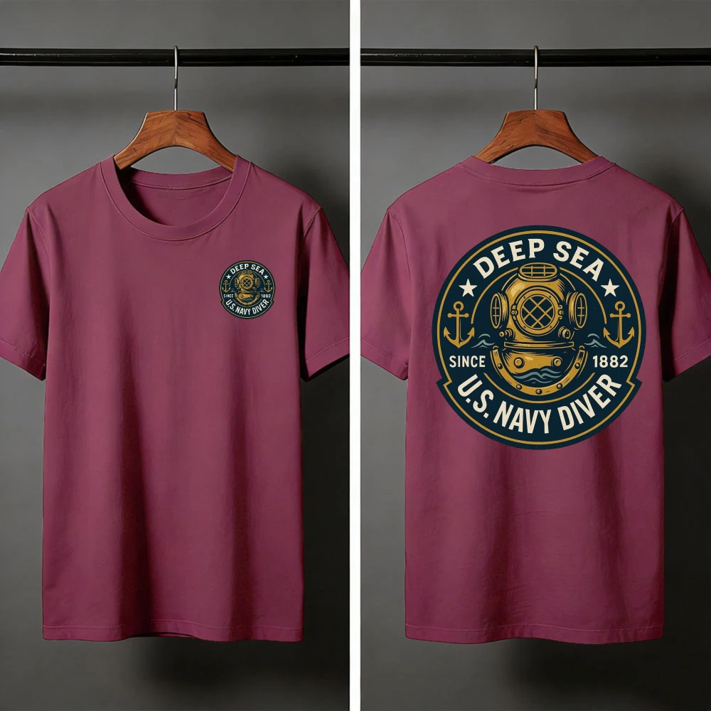 Deep Sea Diver Emblem Summer Men T-Shirt Military Style Casual Wear Beach and Outdoor Activities Divers Clothes Shirts