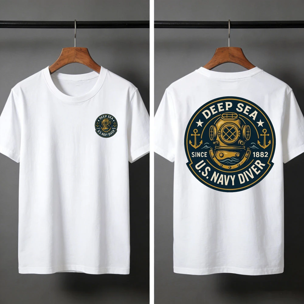 Deep Sea Diver Emblem Summer Men T-Shirt Military Style Casual Wear Beach and Outdoor Activities Divers Clothes Shirts