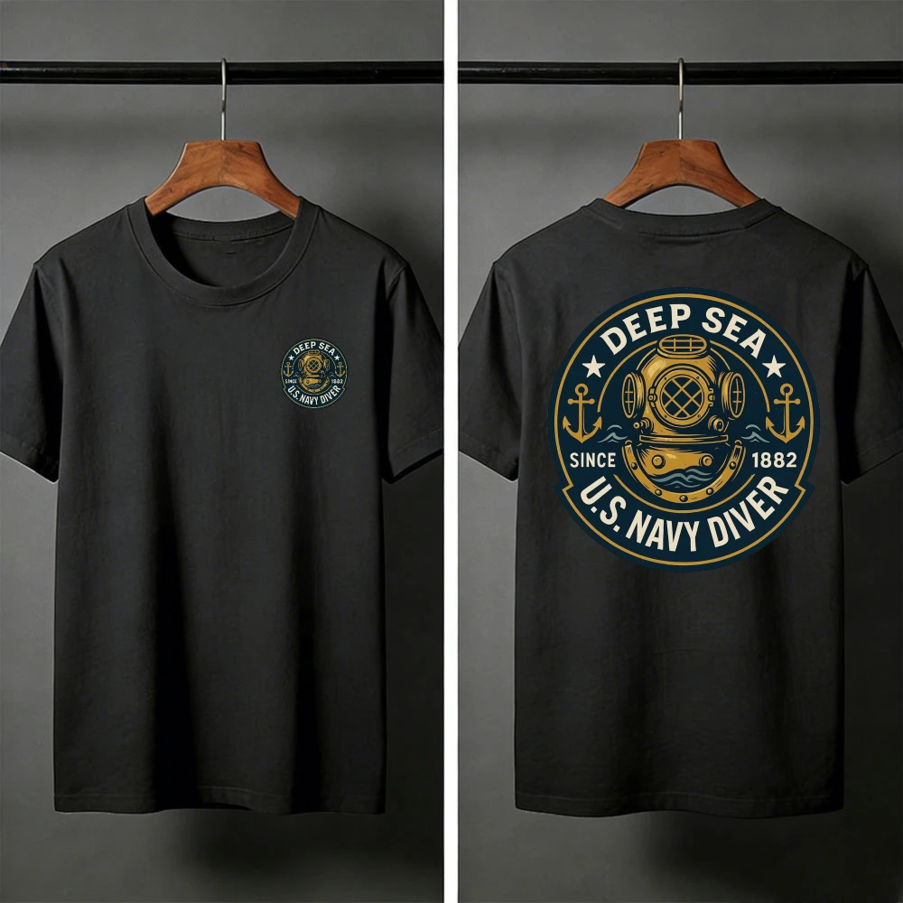 Deep Sea Diver Emblem Summer Men T-Shirt Military Style Casual Wear Beach and Outdoor Activities Divers Clothes Shirts