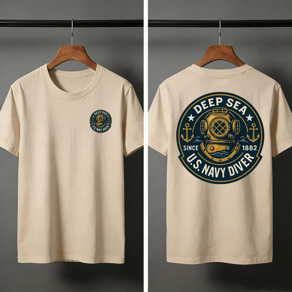 Deep Sea Diver Emblem Summer Men T-Shirt Military Style Casual Wear Beach and Outdoor Activities Divers Clothes Shirts