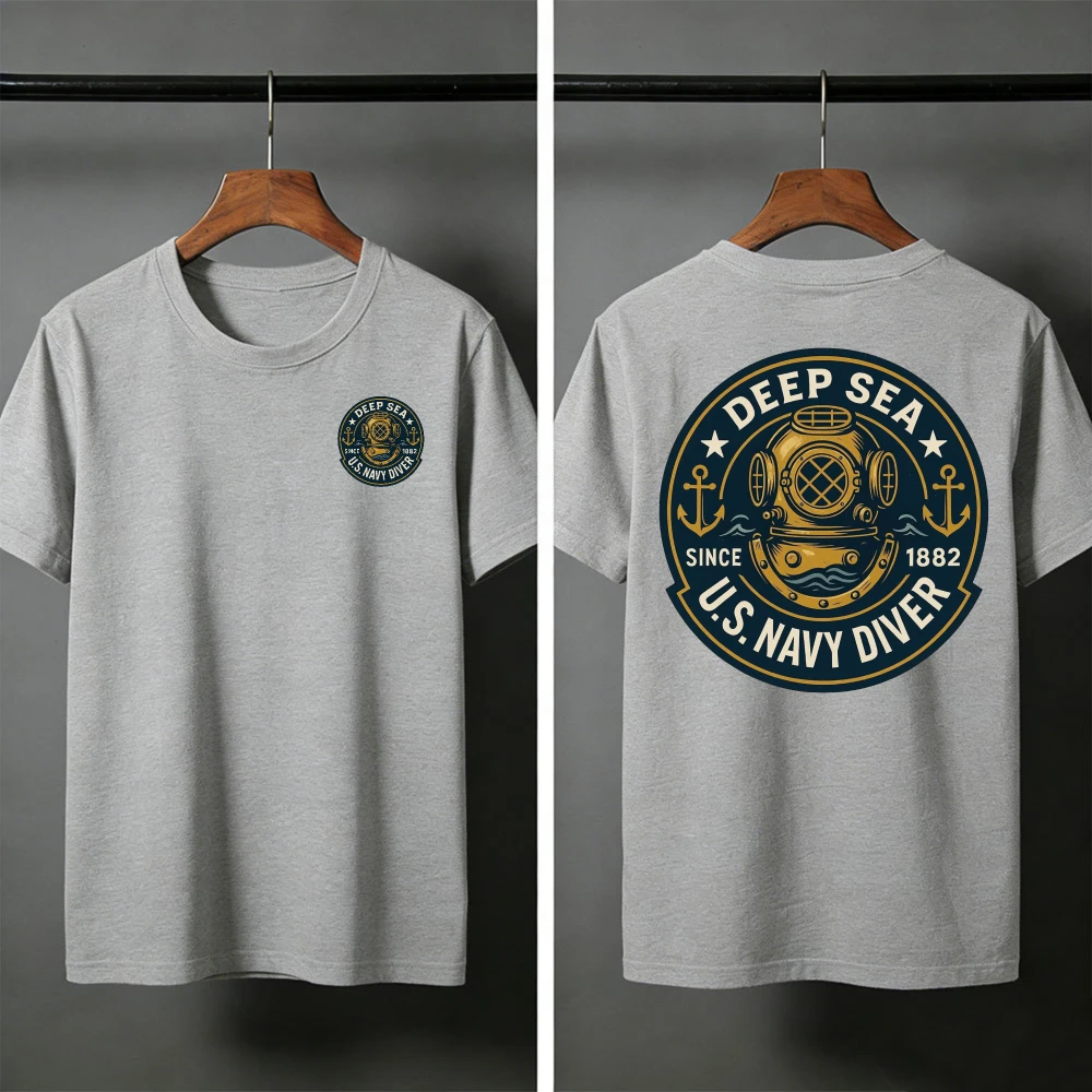Deep Sea Diver Emblem Summer Men T-Shirt Military Style Casual Wear Beach and Outdoor Activities Divers Clothes Shirts