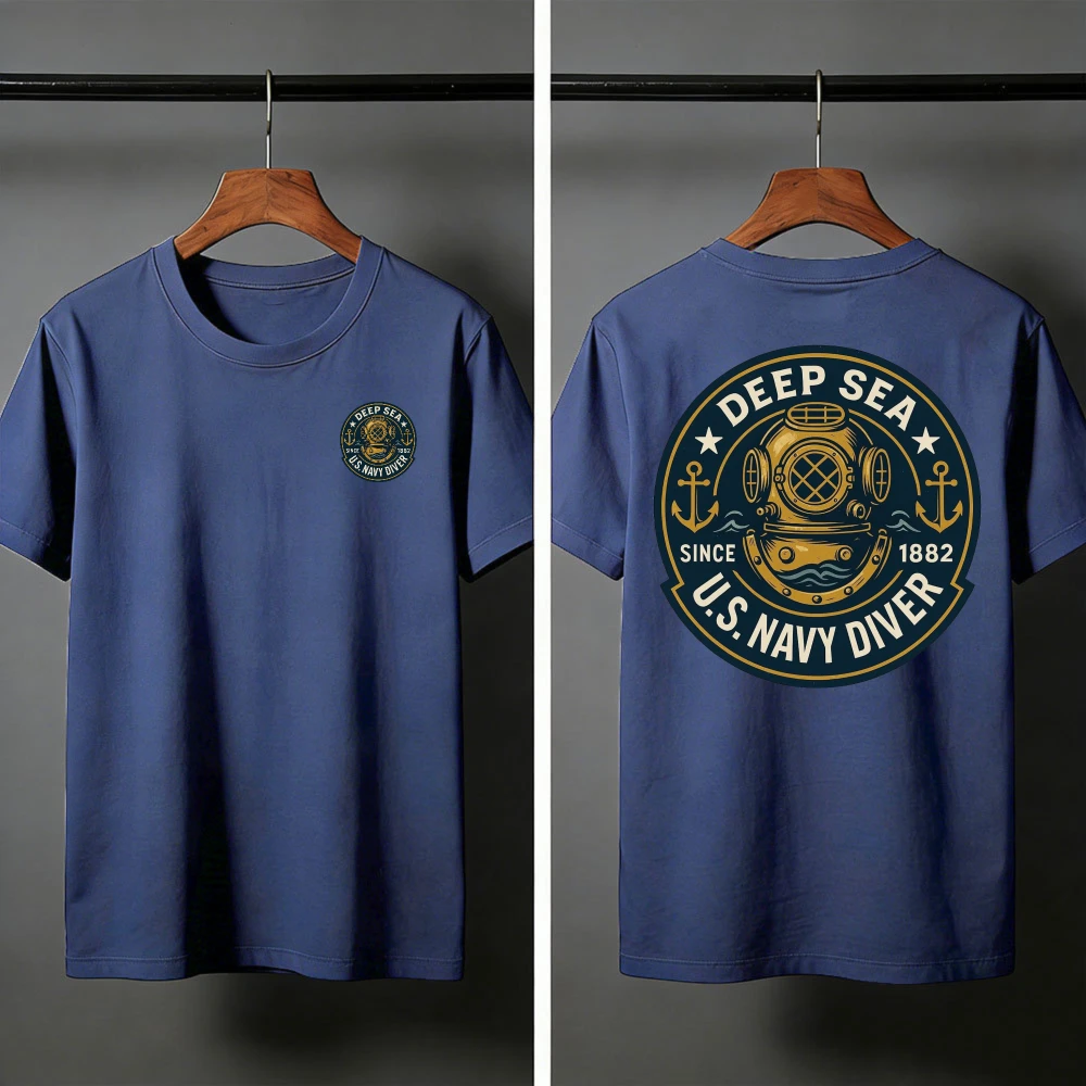 Deep Sea Diver Emblem Summer Men T-Shirt Military Style Casual Wear Beach and Outdoor Activities Divers Clothes Shirts