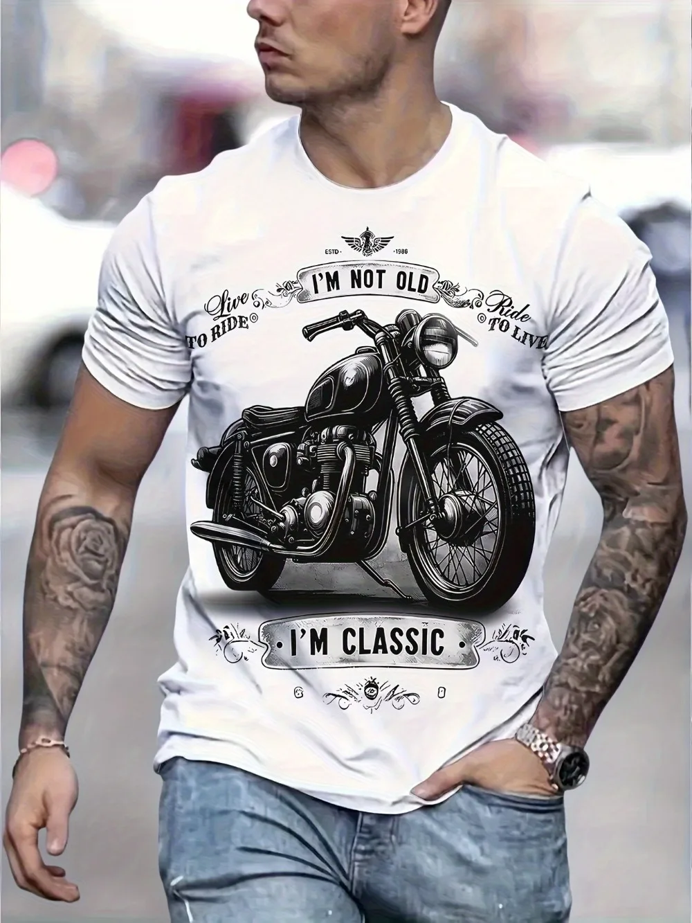 Retro-style Motorcycle Pattern Summer 3D Printed Large-sized Men's T-shirt Loose and Comfortable Suitable for Daily Wear