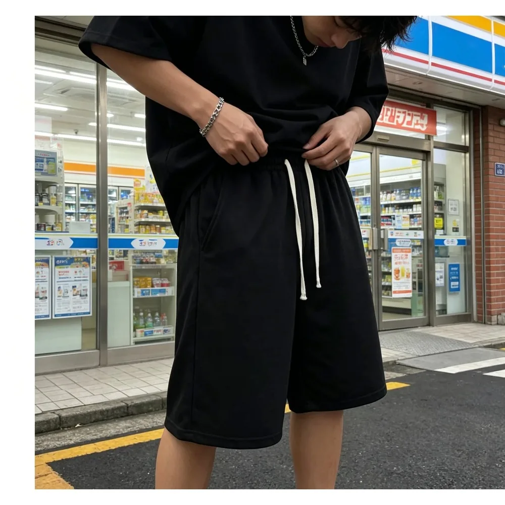 4 Colors Available Men's Solid Color Drawstring Shorts Black Navy Grey Loose Casual Sports Shorts mens shorts shorts men