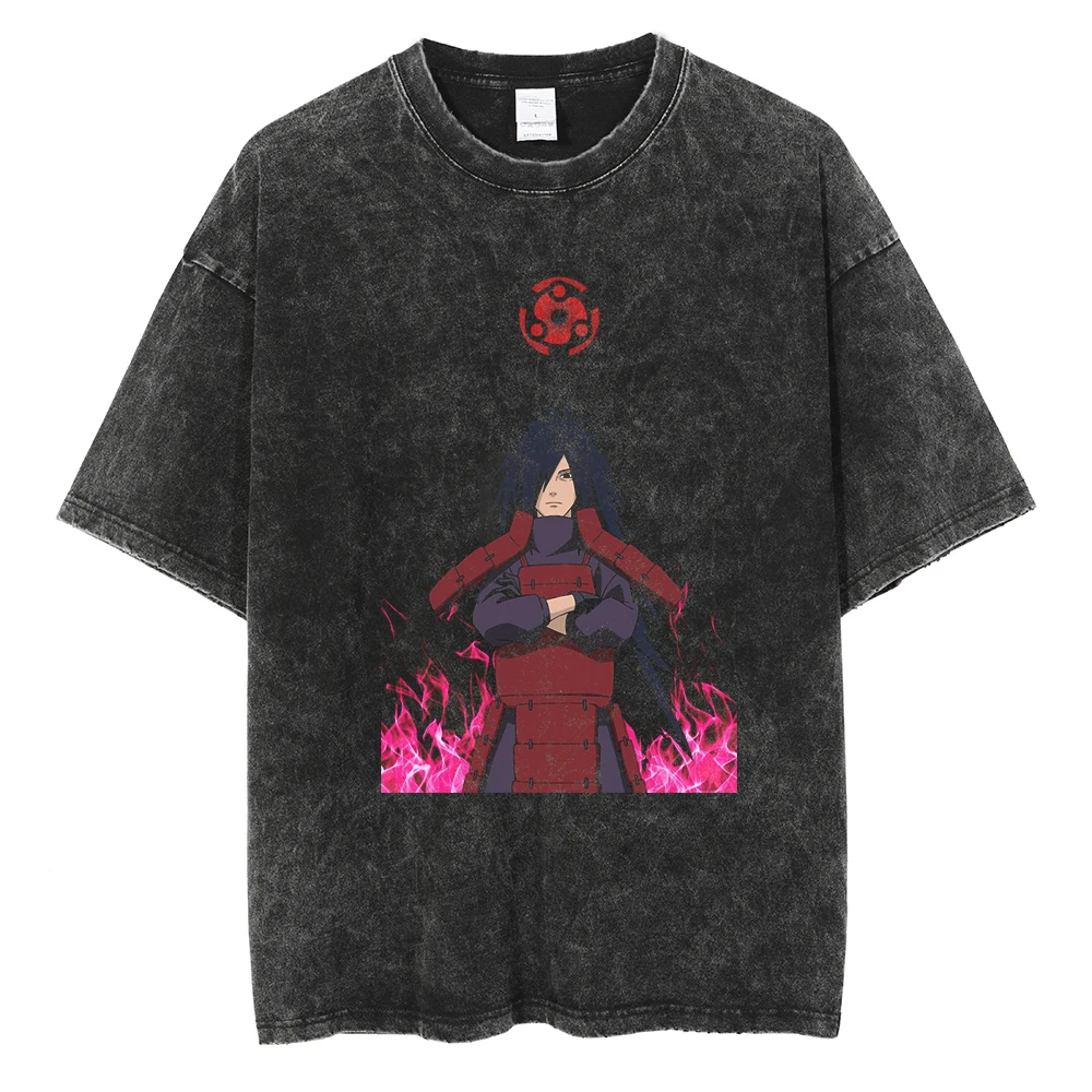 Men Washed TShirt Harajuku Streetwear Hip Hop Japanese Anime Naruto Graphic T Shirts Cotton Summer Short Sleeve Vintage Tops