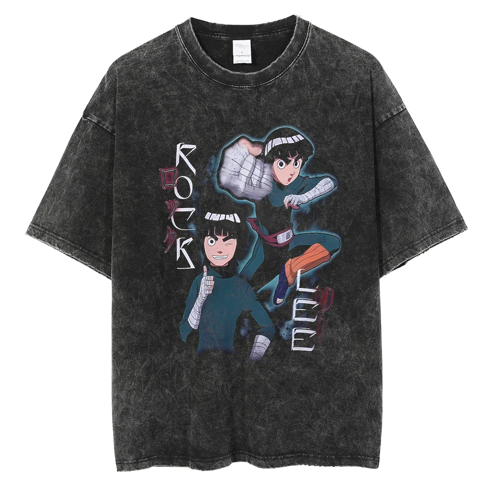 Men Washed TShirt Harajuku Streetwear Hip Hop Japanese Anime Naruto Graphic T Shirts Cotton Summer Short Sleeve Vintage Tops