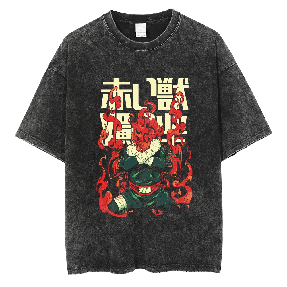 Men Washed TShirt Harajuku Streetwear Hip Hop Japanese Anime Naruto Graphic T Shirts Cotton Summer Short Sleeve Vintage Tops