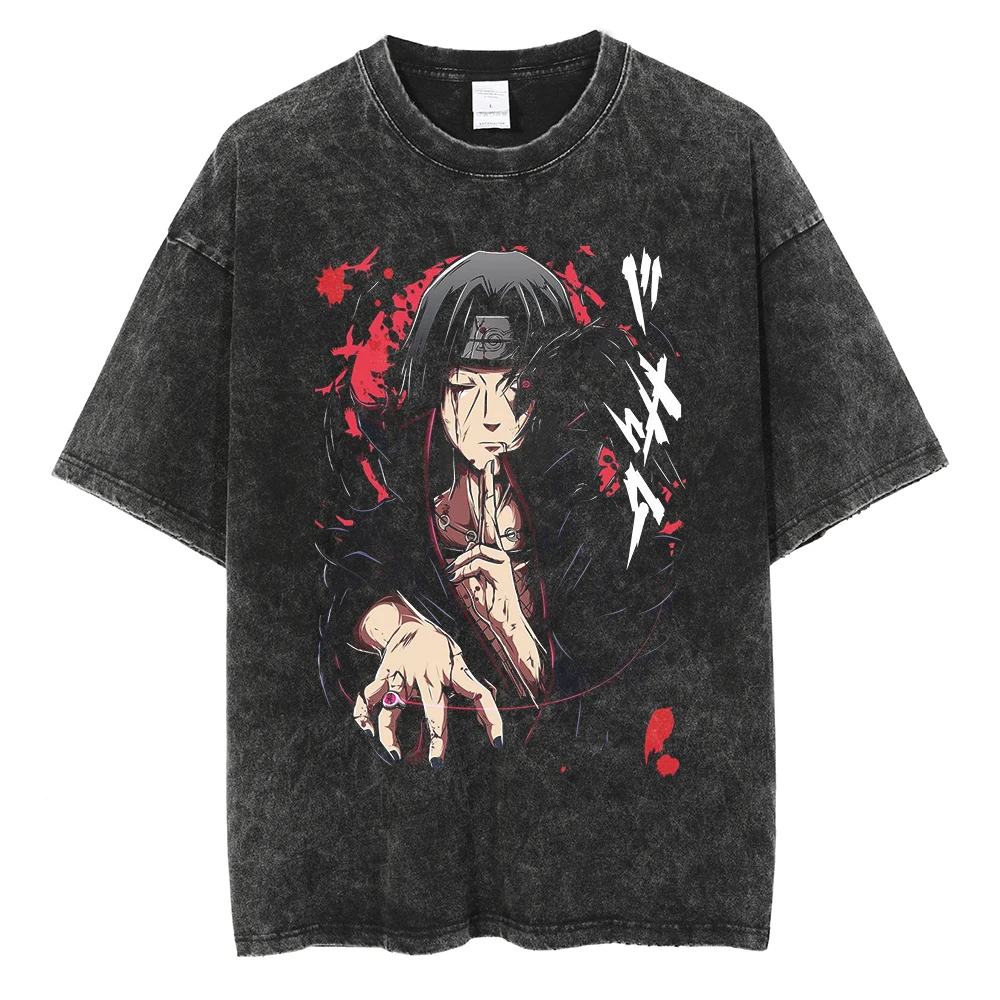 Men Washed TShirt Harajuku Streetwear Hip Hop Japanese Anime Naruto Graphic T Shirts Cotton Summer Short Sleeve Vintage Tops