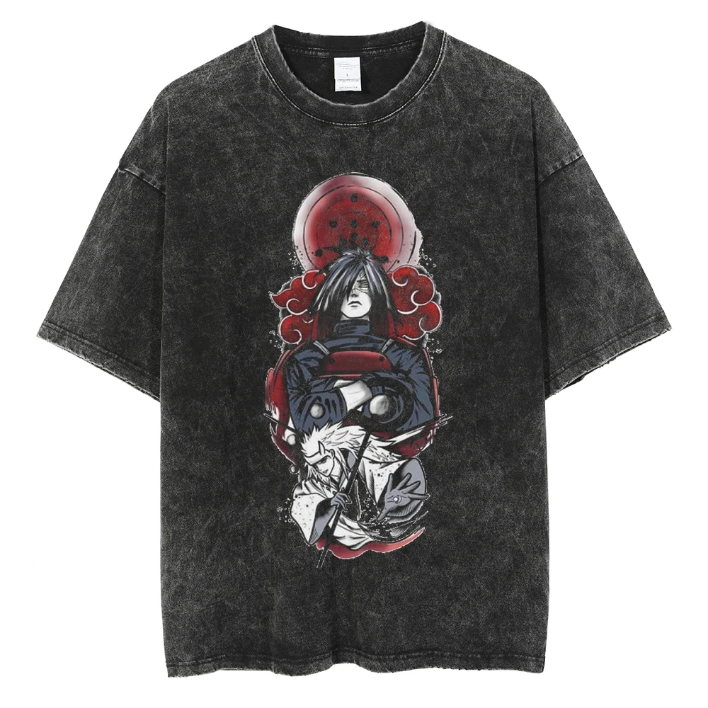 Men Washed TShirt Harajuku Streetwear Hip Hop Japanese Anime Naruto Graphic T Shirts Cotton Summer Short Sleeve Vintage Tops
