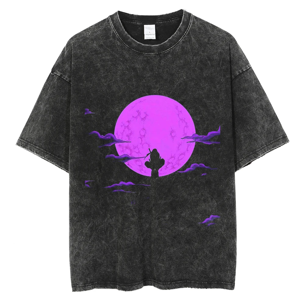 Men Washed TShirt Harajuku Streetwear Hip Hop Japanese Anime Naruto Graphic T Shirts Cotton Summer Short Sleeve Vintage Tops