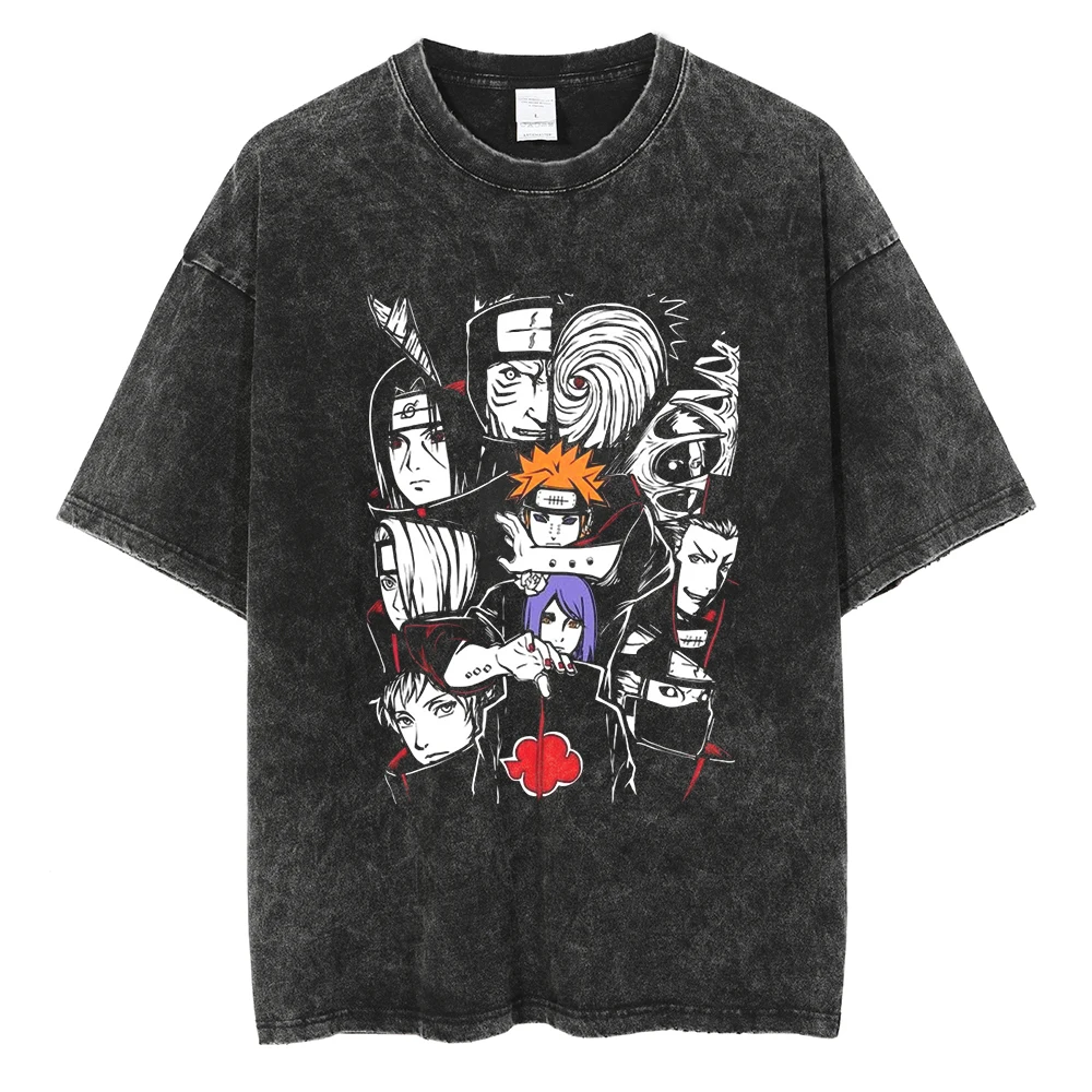 Men Washed TShirt Harajuku Streetwear Hip Hop Japanese Anime Naruto Graphic T Shirts Cotton Summer Short Sleeve Vintage Tops