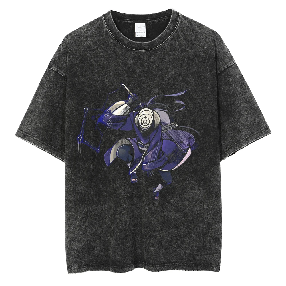 Men Washed TShirt Harajuku Streetwear Hip Hop Japanese Anime Naruto Graphic T Shirts Cotton Summer Short Sleeve Vintage Tops